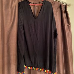 Cacique Black Tassel Trim Coverup